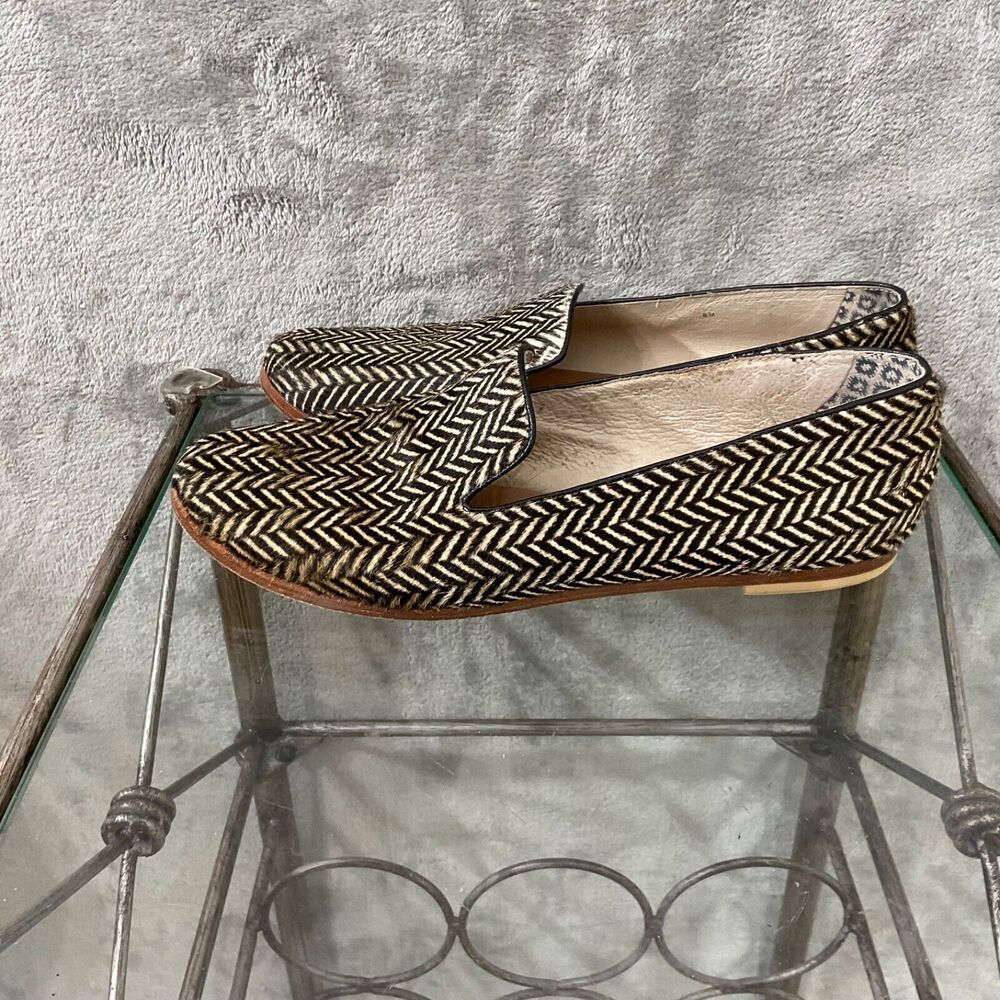 Matt Bernson Calf Hair Herringbone Flats Shoes Women's Size 8 Brown/Black